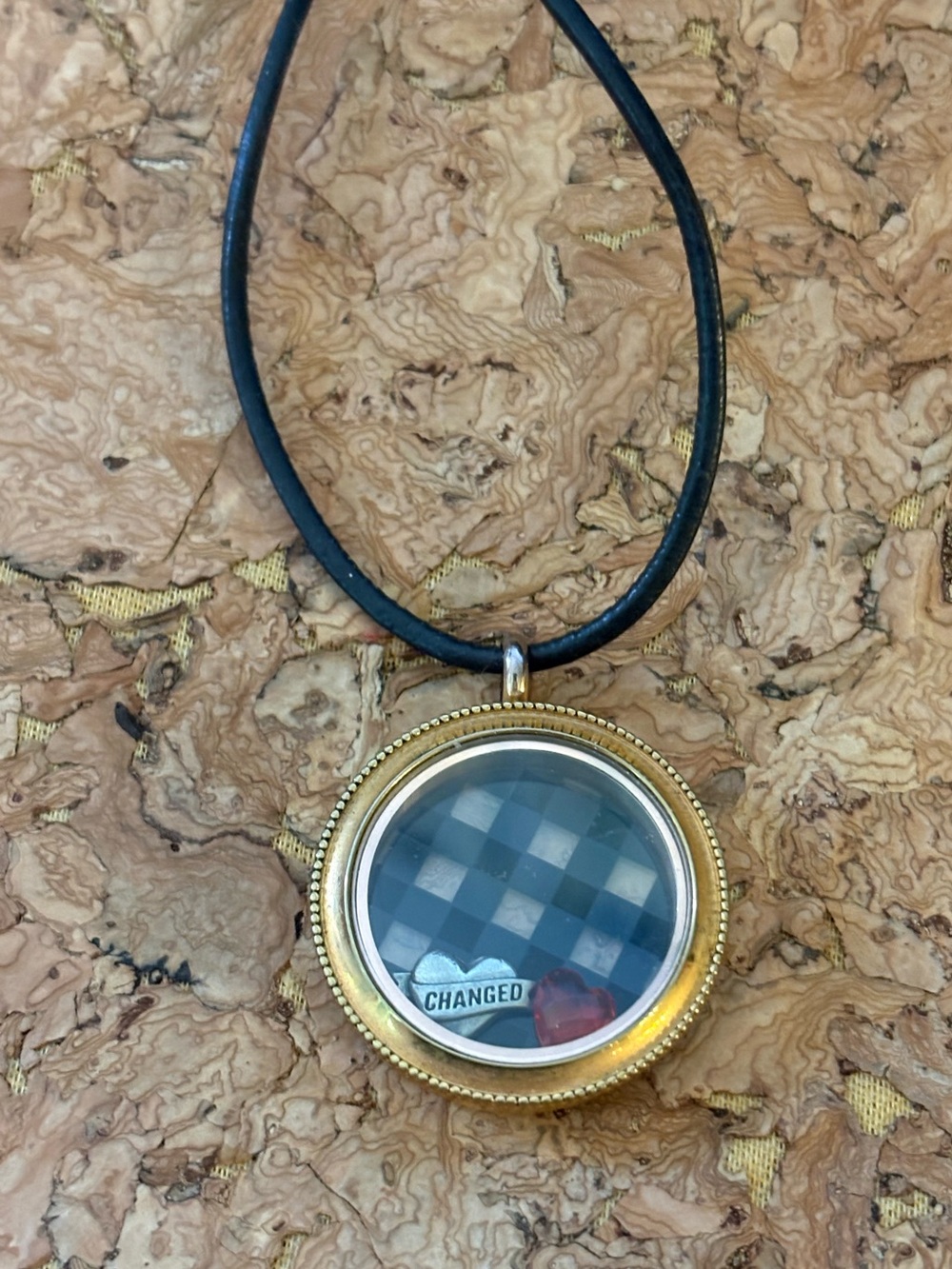 Large Gold Twist Origami Owl  Locket with Faux Leather Necklace